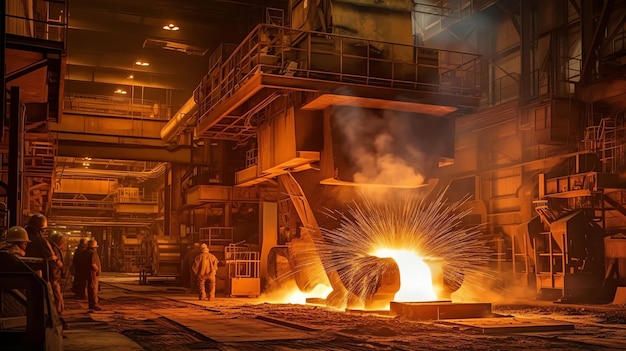 Generative AI Steelmaker alla colata di lingotti Negozio di forni ad arco elettrico EAF Metallurgy