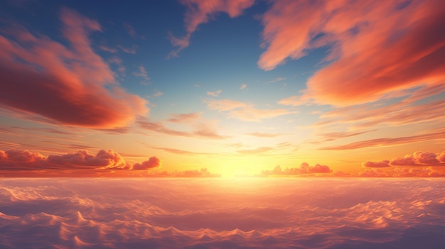 Generative AI Sunset colori fantastiche nuvole cielo e paesaggio colori delicati e con luci brillanti