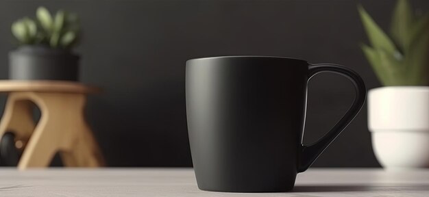 Generative AI Tazza in ceramica nera configurata in casa tazza interna mock up vuoto