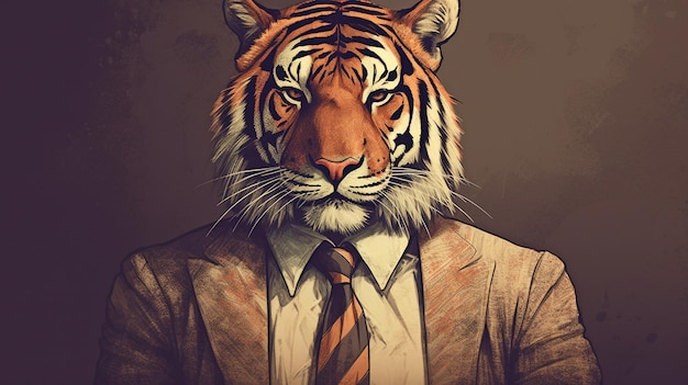 Generative AI Tiger in giacca e cravatta