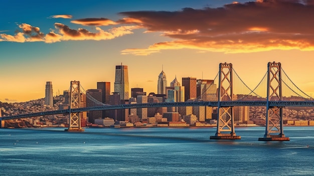 Generative AI tramonto Skyline di San Francisco e Bay Bridge