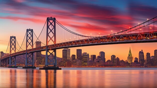 Generative AI tramonto Skyline di San Francisco e Bay Bridge