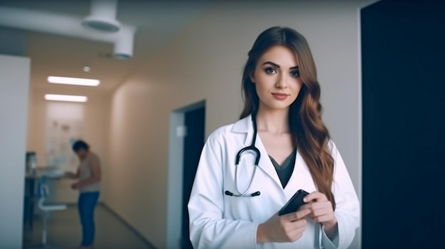 Generative AI una splendida mora in un ospedale con uno stetoscopio