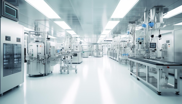 Generative AI Wide Shot Inside Advanced Semiconductor Production Fab Cleanroom con Working Overhead