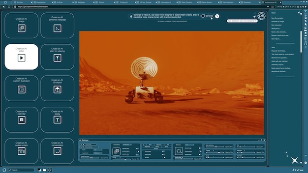 Generative model software producing AI generated video of rover navigating Mars