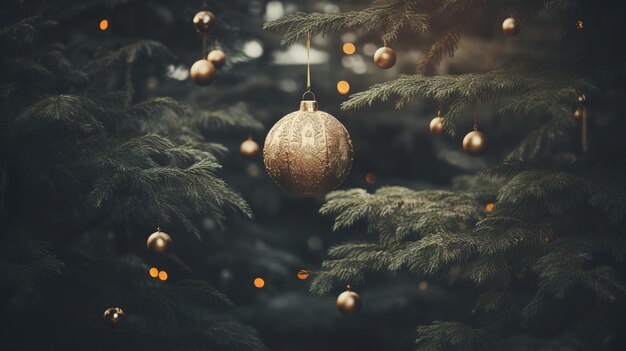 Generativo AI albero di Natale con palle sfocato sfondo decorazione natalizia