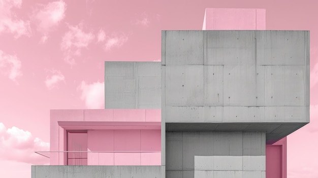 Generativo AI brutalismo stile edificio di cemento colori rosa e grigio nello stile del neoconcretismo