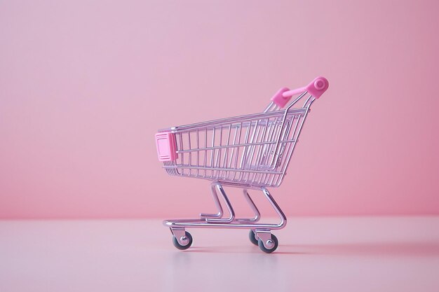 Generativo AI carrello d'acquisto rosa su sfondo rosa negozio minimalista online sconti di consegna gratuita