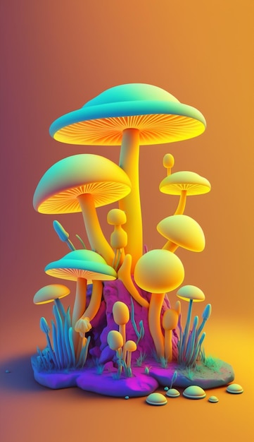 Generativo ai funghi magici allucinazione psichedelica iridescente arcobaleno trippy opere d'arte astratte