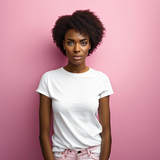Generativo ai giovane donna nera in posa isolato su sfondo rosa