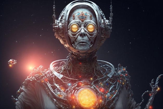 Generativo ai illustrazione scifi futuristico vecchia donna robot umanoide