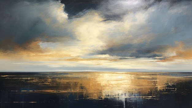 Generativo AI Nero bianco e dorato sfondo dipinto astratto Bel paesaggio con nuvole nel cielo e mare o oceano lava e disegno a pennello