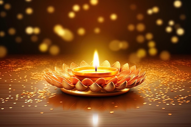 Generativo AI Puthandu Diwali Indio sfondo con ornamento d'oro e colore di sfondo bokeh per cartellone di celebrazione del Capodanno tamil