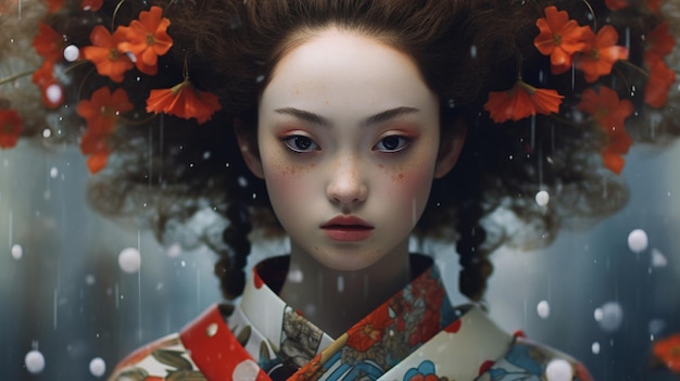 Generativo ai Ritratto di geisha con fiori