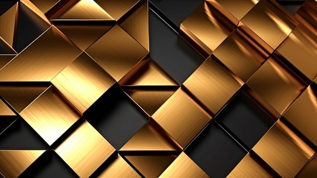 Generativo AI uno sfondo geometrico tridimensionale in metallo dorato