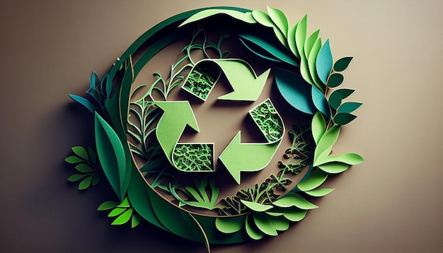 Generativo AI verde riciclare simbolo eco papercut concetto di natura