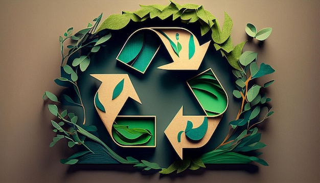 Generativo AI verde riciclare simbolo eco papercut concetto di natura