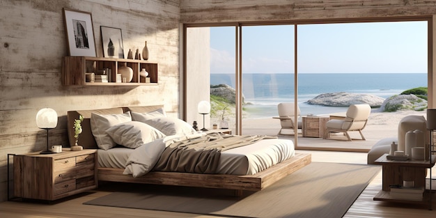 Generato da AI Generative Wabi sabi villa camera d'albergo appartamento in stile minimal in legno