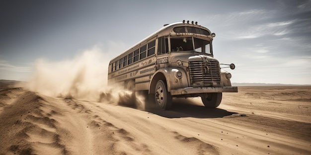 Generato dall'intelligenza artificiale AI Generativo Illustrazione realistica della foto di un viaggio in autobus nel deserto