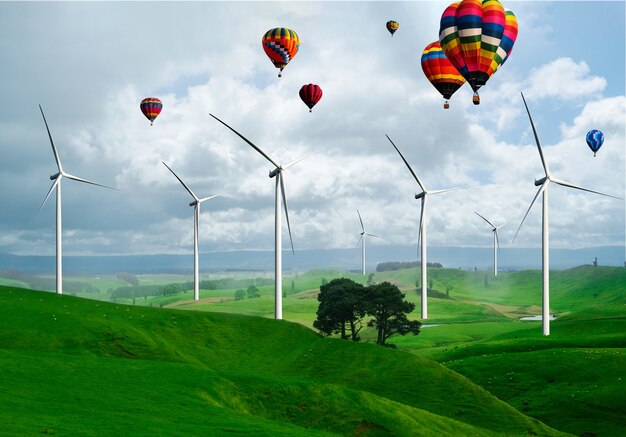 Generatore di corrente per turbine eoliche nel bellissimo paesaggio naturale per la produzione di energia rinnovabile