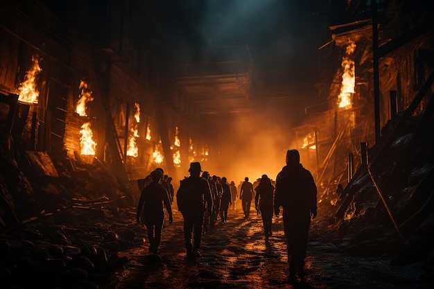 Gente che cammina per strada di notte nel centro storico di Gdansk, in Polonia