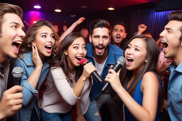 Gente che si diverte con il karaoke