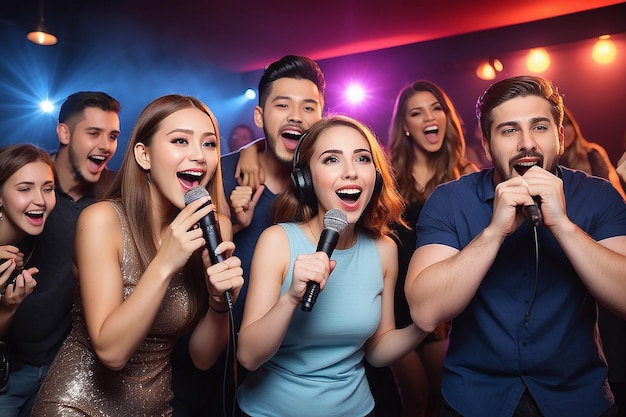 Gente che si diverte con il karaoke