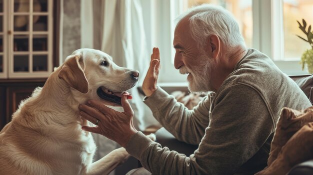 Gente felice a casa con l'animale domestico preferito amore e amicizia pragma