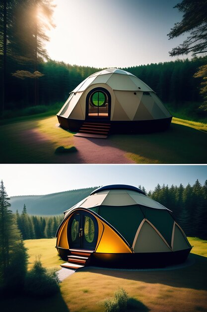 Geo dome camp nella foresta Glamping lusso glamour campeggio vita in natura