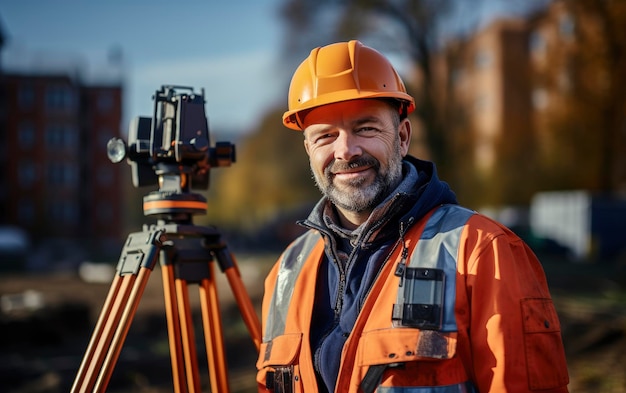 Geometra sul cantiere che indossa ausili di sicurezza