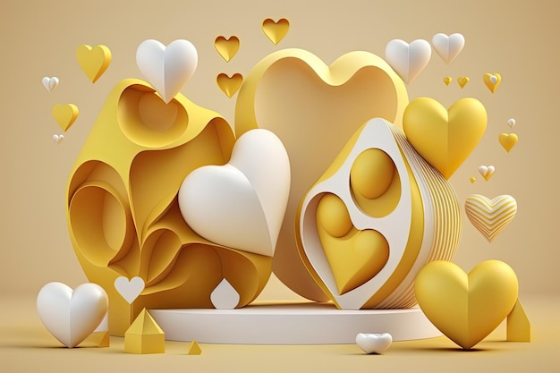 Geometria 3d bella illustrazione di San Valentino giallo e bianco