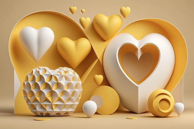 Geometria 3d bella illustrazione di San Valentino giallo e bianco