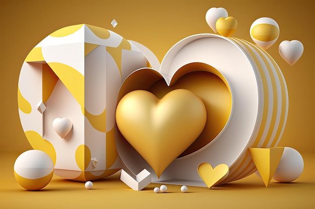 Geometria 3d bella illustrazione di San Valentino giallo e bianco