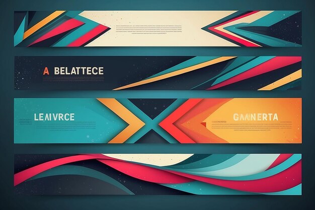 Geometric Vector Banners RetroColored Set con modelli di Memphis