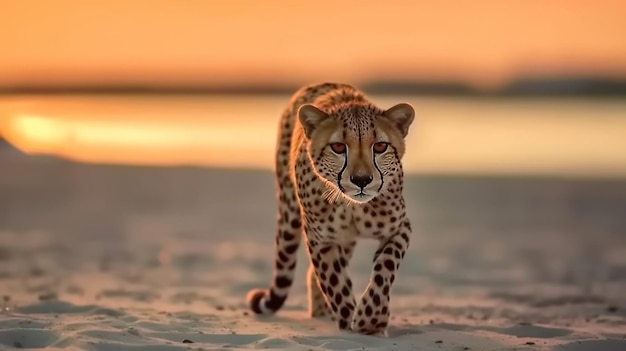 gepard sulla sabbia deserto selvaggio al tramonto animale