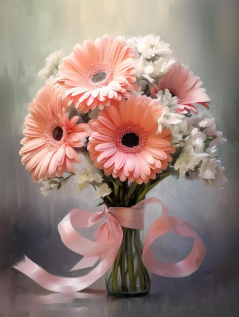 Gerbera Daisy fiore bouquet da sposa sfocato sullo sfondo della finestra AI Generato