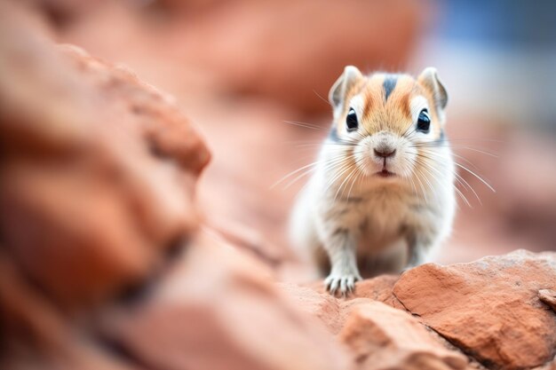 Gerbil in fuoco con uno sfondo roccioso sfocato