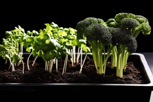 Germogli di broccoli che crescono nel terreno IA generativa