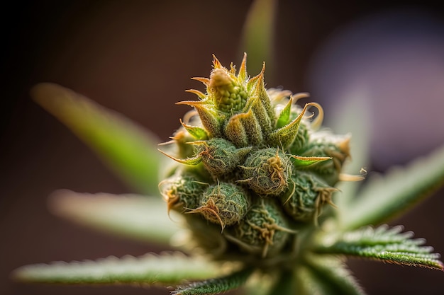 Germoglio di un fiore di cannabis Cannabis flower bud sfondo sativa in serra e fitoterapia