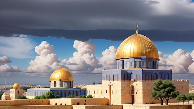 Gerusalemme Al Aqsa Moschea AlQuds AlSharif sfondo storico dell'illustrazione della città vecchia AI generativa