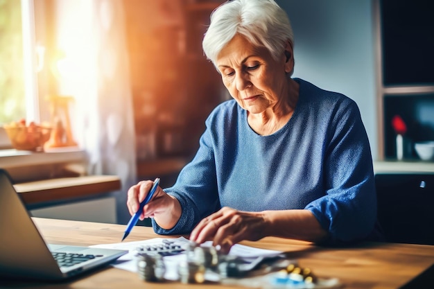 Gestione finanziaria saggia da parte di una donna anziana AI generativa