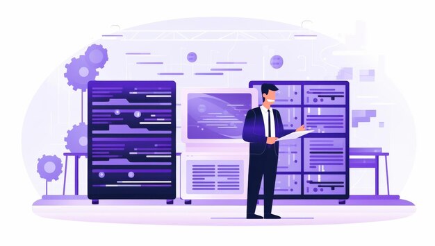 Gestore del data center che esamina i codici del server e le informazioni di sistema