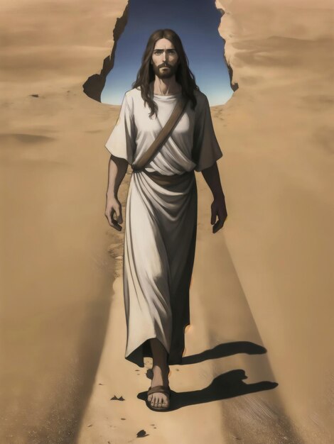 Gesù che cammina nel deserto
