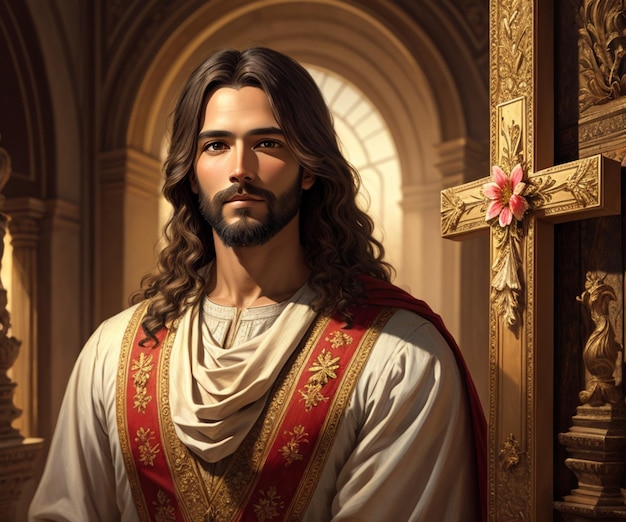 Gesù con una croce accanto
