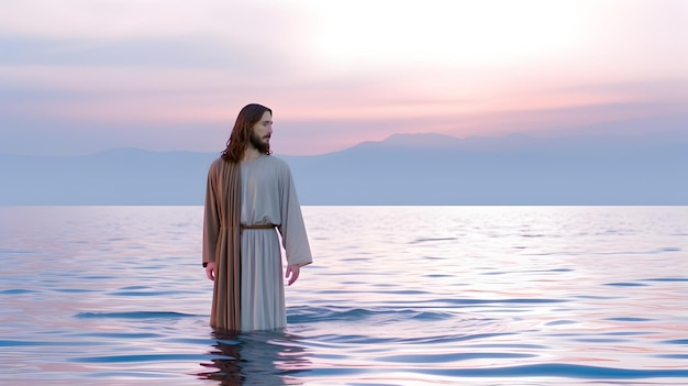 Gesù Cristo cammina sull'acqua al mare