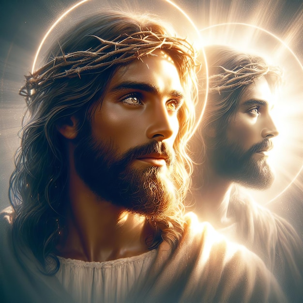 Gesù Cristo con la corona di spine sulla testa e il volto di Gesù Cristo