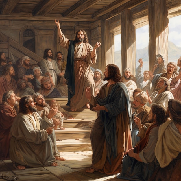 Gesù Cristo parla con la gente pittura ad olio