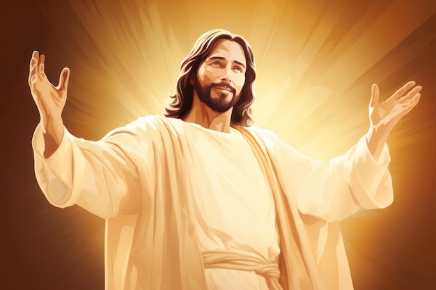 Gesù è in piedi con le braccia tese
