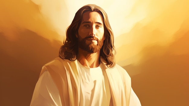 Gesù è in piedi di fronte a uno sfondo giallo