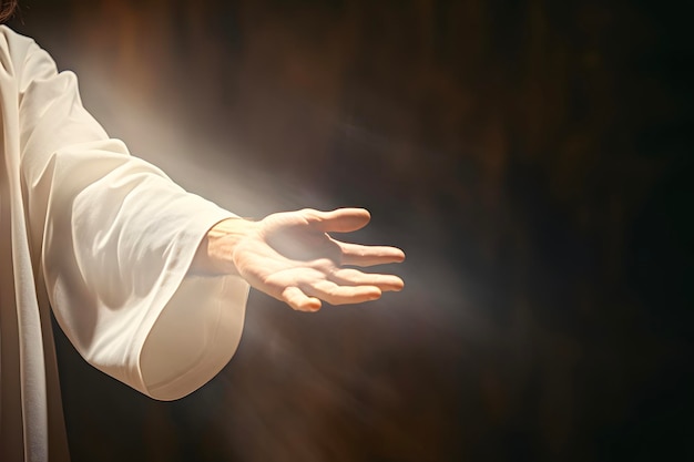 Gesù stende la mano contro uno sfondo scuro